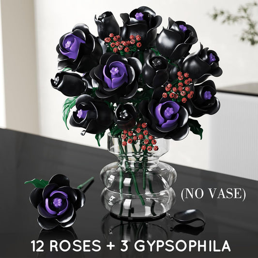 HOGOKIDS 15 Black Roses Botanical Building Blocks Bouquet Set