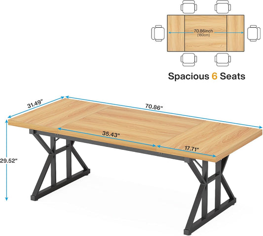 70.8 Inch Executive Desk Light Walnut Black Large Computer Office Desk