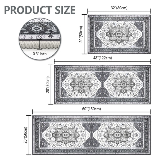Boho Kitchen Rug Set 3-Piece with Runner – Non-Slip & Washable