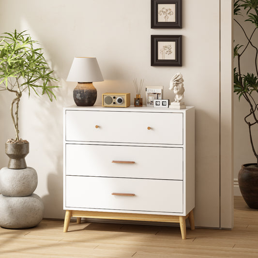 Nordic 3-Drawer Storage Cabinet White with Rose Gold Handles