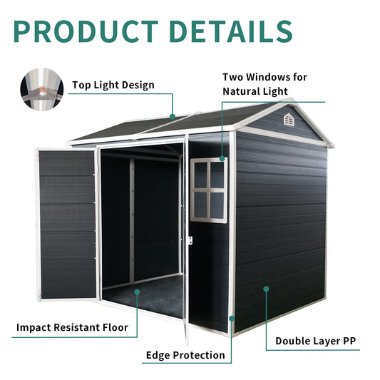 8x4ft Outdoor Resin Garden Shed with Floor, 2 Windows & Lockable Door